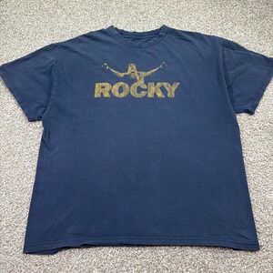 Vintage Rocky Movie Promo Tee Size XL Faded Retro Navy Blue Essentials Licensed
